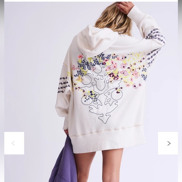 Free People Tops - Free People At My Best Embroidered Hoodie Large Color: Ivory Combo NWT